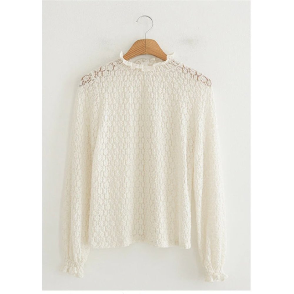 Brand New - Korean Fashion - Patterned Lace Top
